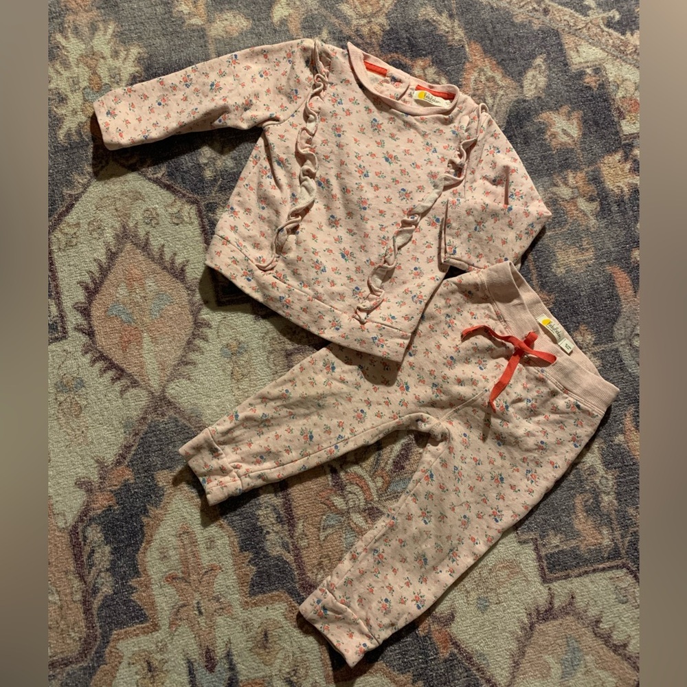Baby Boden 18-24 pink floral sweats set
